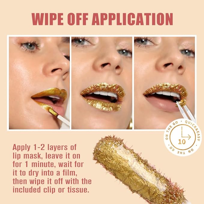 2025 New 24K Gold Liquid Lip Gloss Peel Off Lip Stain Tattoo with Tweezer, Light Brown Lips Stain Peel Off Masque, Long Lasting Waterproof Lip Tint Stain, Transfer-proof for All Skin Types 01#-FemmiqueWomen