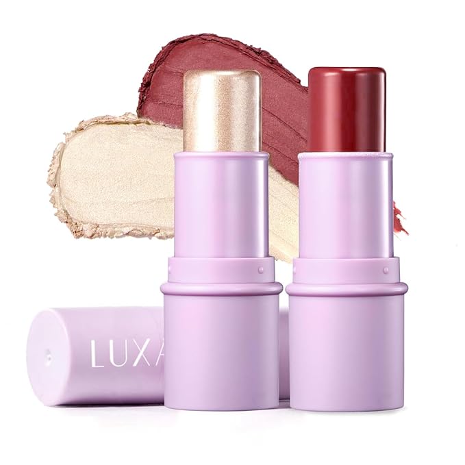 2Pcs Cream Blush Highlighter Makeup Stick Makeup Set for Girls and Women #T Cherry Blush-FemmiqueWomen