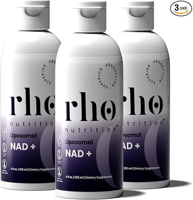 Rho Nutrition Liposomal NAD+ – Liquid Supplement Designed to Help Support Absorption – Active Form of NAD+ Helps Support Normal Cellular Health, Healthy Aging, Energy Metabolism & Vitality – 3 Pack