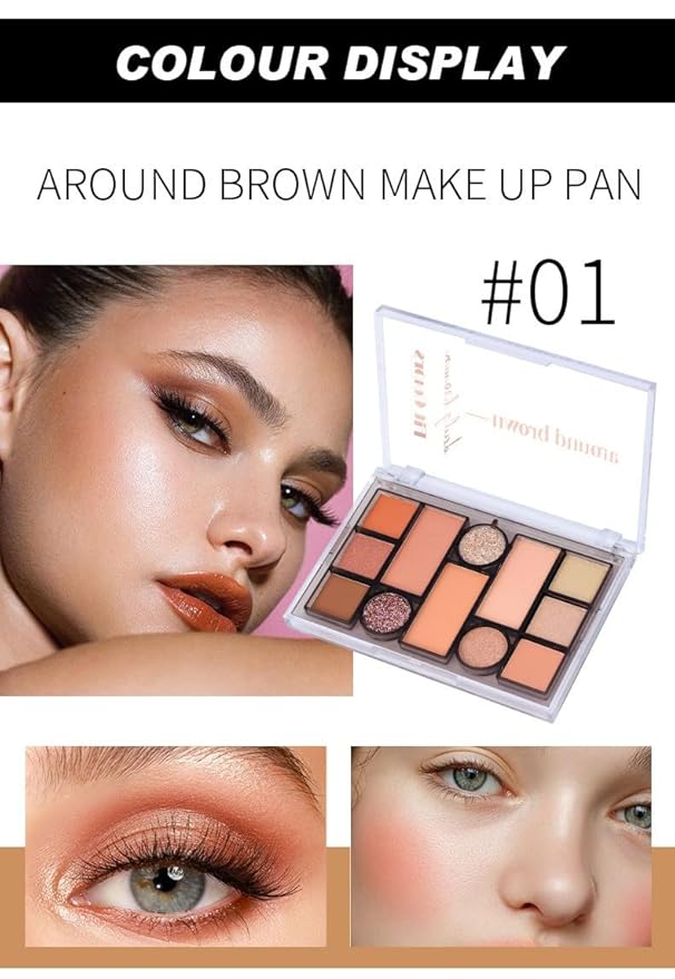12 Colors Nude Eyeshadow Palette Travel Size Makeup, Matte Shimmer Eye Makeup, Naturing-Looking, High Pigmented Blush Eyebrow Kits, Big Artist Neutral Makeup Palette for Face Cosmetics (01)-FemmiqueWomen