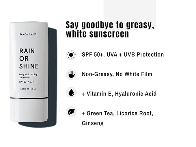 RAIN OR SHINE Anti Aging Face Sunscreen SPF 50 for Clear Skin w/Green Tea, Hyaluronic Acid, Vitamin E Oil, Ginseng, Licorice Root – SPF Moisturizer for Face & Body (Fragrance-Free, 2.03 Fl Oz, 4 pack)-FemmiqueWomen