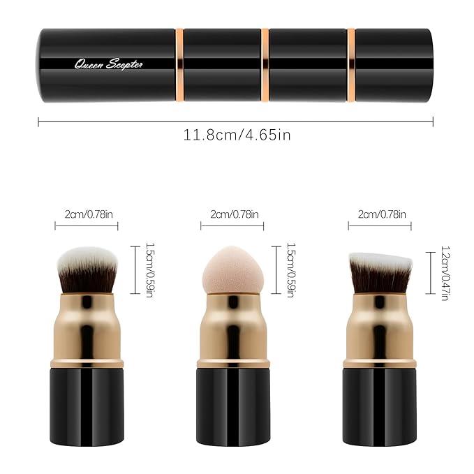 3 in 1 Professional Liquid foundation Makeup Brush Set Kabuki Face Blush Foudation Brush Powder Sponge for Powder/Liquid/Cream Travel Cosmetics Makeup Brushes with Cap-FemmiqueWomen