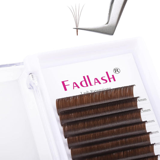 FADLASH Brown Lash Extensions Easy Fan Volume Lashes Colored Lash Extensions C Curl Volume Lash Extension 0.07 Self Fanning Eyelash Extensions (Dark Brown-0.07C, 8-14mm)-FemmiqueWomen