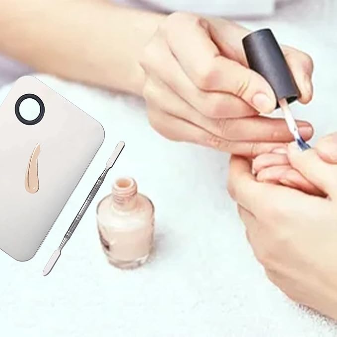 2 in 1 Makeup Mixing Palette Set with Spatula - Stainless Steel Foundation Accessories and Mixing Tools for Cosmetic, Nail Art, Lipstick-FemmiqueWomen