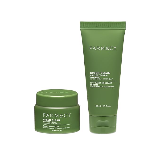 Farmacy Deep Double Cleanse Skincare Gift Set - Green Clean Makeup Remover Cleansing Balm & Whipped Foaming Face Wash for Oily Skin - Melts Away Makeup & Helps Promote Healthy Skin (2 Count)-FemmiqueWomen