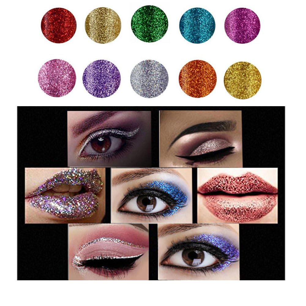 10 Colors Liquid Glitter Eyeliner Metallic Shimmer Glitter Eyeshadow Pigment Eyebrown Shimmer Waterproof Face Lips Art for Party Festival Makeup-FemmiqueWomen