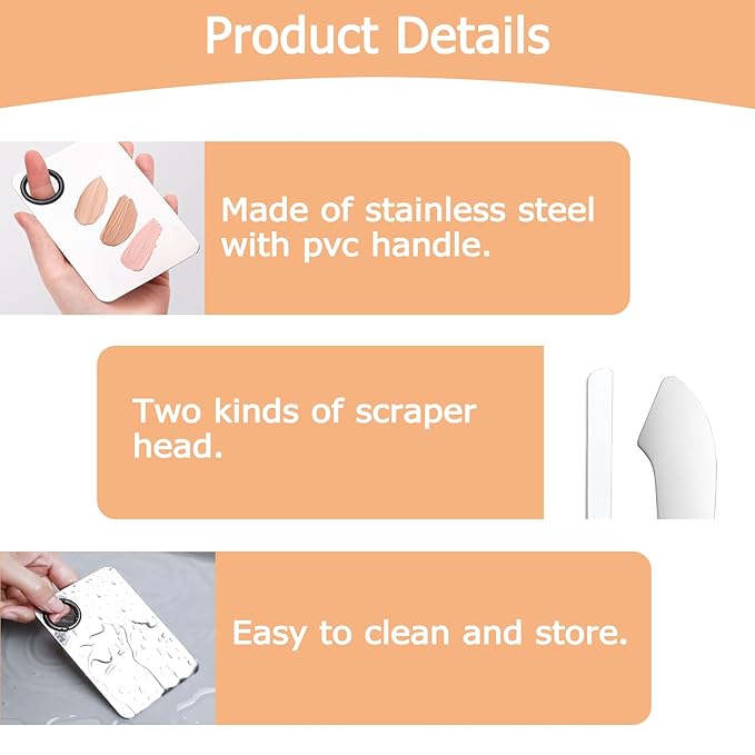 3 Pcs Makeup Foundation Spatula Spoon Tool Set, Make Up Mixing Palette Tray, Stainless Steel Skin Care Spatula, Cosmetic Scoop Scraper for Skincare Face Eye Cream (Silver)-FemmiqueWomen