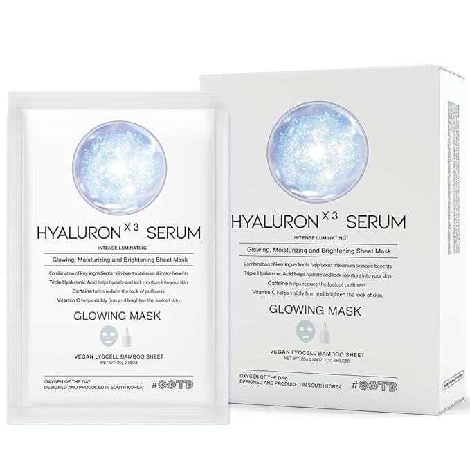 #OOTD Triple Hyaluron Hydrating Mask for Dry and Sensitive Skin, Anti Aging, Tightening and Moisturizing, Korean Vegan Beauty, Hyaluronic Acid, Caffeine, Vitamin C 10EA-FemmiqueWomen