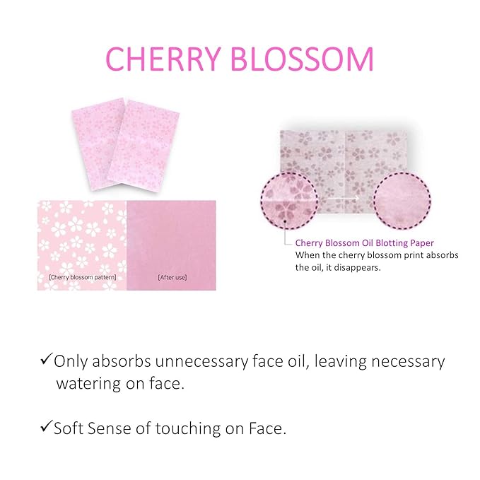 [100 Counts + Mirror Case] Cherry Blossom Natural Oil Blotting Paper for Face Korean with Mirror Case-FemmiqueWomen