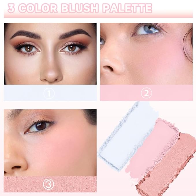 3 IN 1 Brown Nude Face Highlight Bronzer Powder Palette for Face Cheeks Contour Brightening, Buildable Matte Coverage Natural Makeup,Ultra Sculpt Nose Shadow Eyeshadow Primer-Nude-FemmiqueWomen