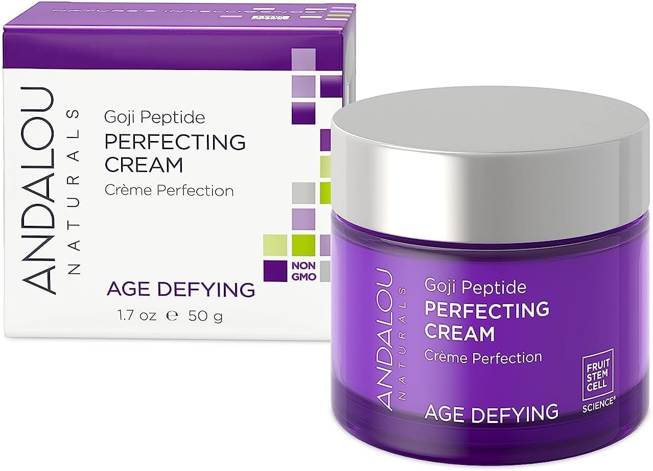 Andalou Naturals Goji Peptide Perfecting Cream - Age Defying Face Moisturizer with Resveratrol, CoQ10 - Supports Skin Collagen and Elastin, Improves Appearance of Wrinkles & Signs of Aging - 1.7 fl oz-FemmiqueWomen