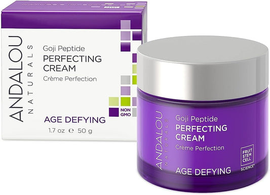 Andalou Naturals Goji Peptide Perfecting Cream - Age Defying Face Moisturizer with Resveratrol, CoQ10 - Supports Skin Collagen and Elastin, Improves Appearance of Wrinkles & Signs of Aging - 1.7 fl oz-FemmiqueWomen