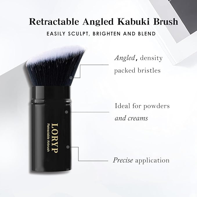LORYP Retractable Makeup Brush Black Kabuki Foundation Brush for liquid Cream and Powder Makeup 2 Pack Travel Makeup Brush Set-FemmiqueWomen