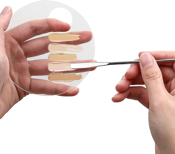 2PCS Makeup Mixing Palette with 2PCS Metal Spatula, Mixing Pigment Palette, Round White Clear Foundation Palette for Make up Eyeshadow Liquid Foundation Cosmetic Nail-Art Pigment Mixing Color-FemmiqueWomen