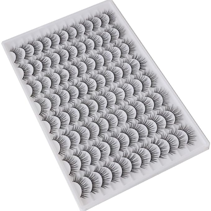 False Eyelashes 48 Pairs Faux Mink Lashes 14mm Wispy Lashes 3D Fluffy Cat Eye Lashes Pack Bulk Wholesale Strip Lashes(style 48-020)-FemmiqueWomen