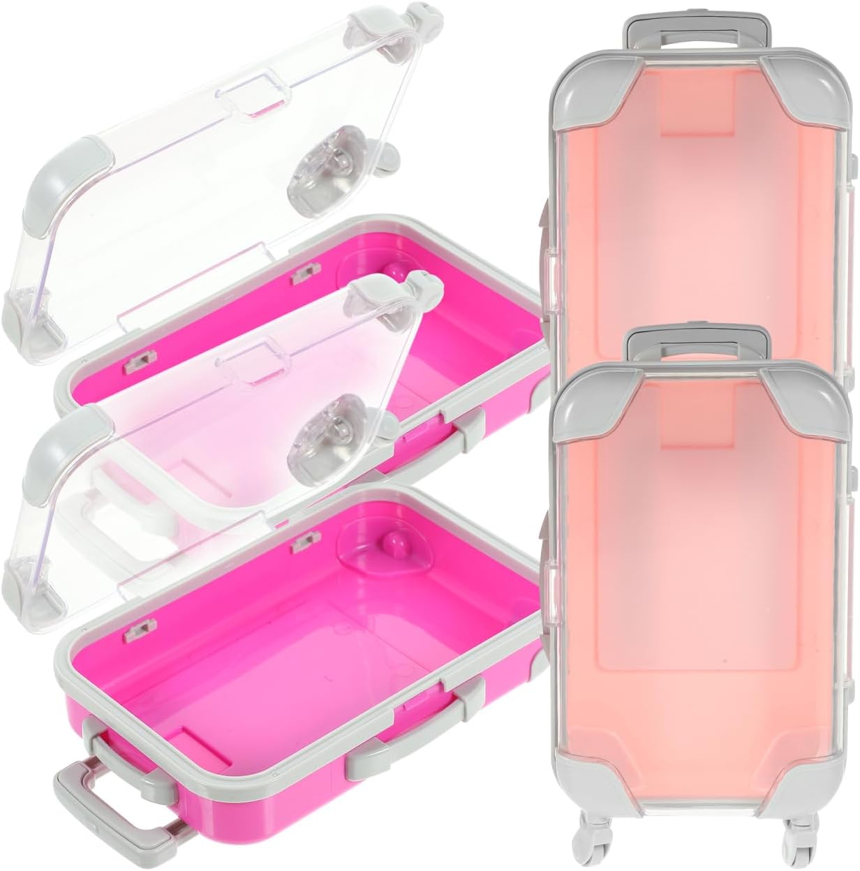 4pcs Simulation Suitcase Makeup Box, Portable False Eyelashes Storage Box, Travel Makeup Carrying Case, Pink & Rose Red, 6.49 x 3.34 x 1.96 Inch-FemmiqueWomen