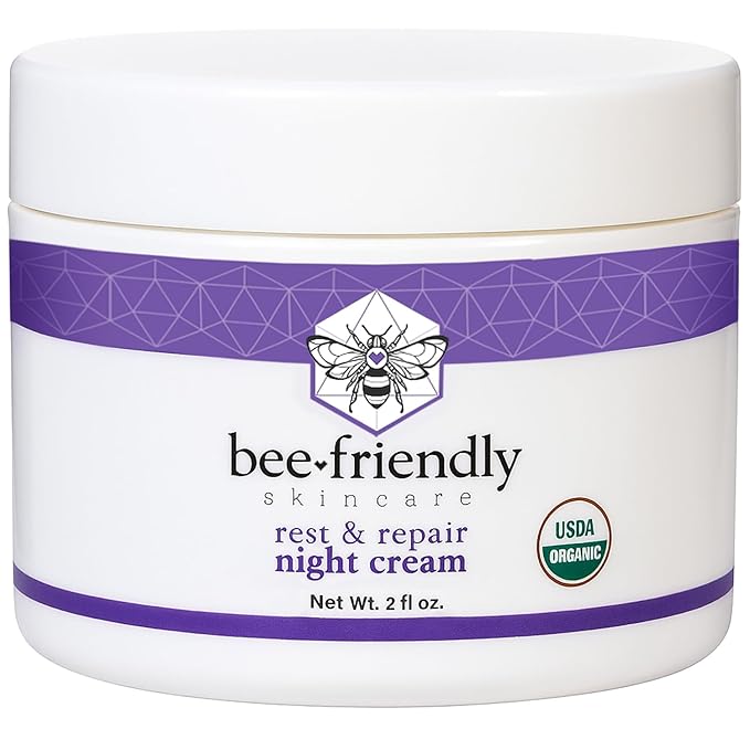 BeeFriendly Organic Night Cream, USDA Certified Organic, Deep Hydrating & Moisturizing Night Time Eye, Face, Neck & Decollete Cream for Women and Men, Anti Aging, Anti Wrinkle 2 oz-FemmiqueWomen