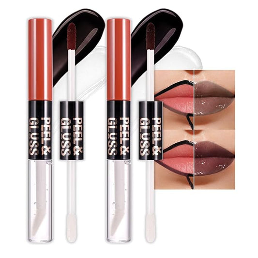 2Pcs Lip Stain Peel Off Lip Gloss oil Dual-Ended Combo, Lips Liner Stain Peel Off Masque, Long Lasting & Waterproof, Transfer-Proof Lip Tint Stain with Lip oil for All Skin Type 06#+07#-FemmiqueWomen