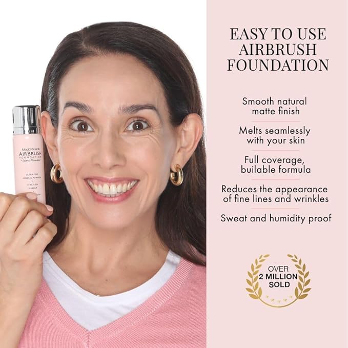 Jerome Alexander MagicMinerals AirBrush Foundation, Spray Makeup with Skincare Active Ingredients, Ultra-Light, Buildable, Full Coverage Formula (Light Medium)-FemmiqueWomen