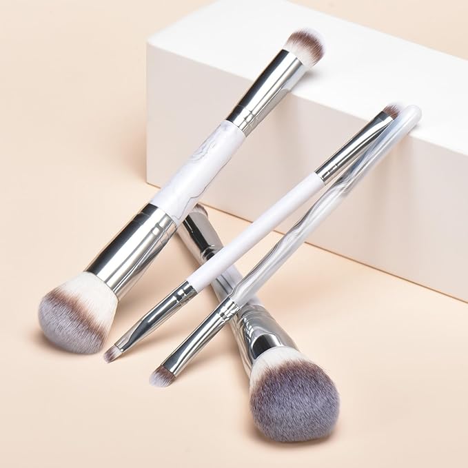 4 pcs makeup brushes, double head makeup brush set, loose powder powder blusher foundation make-up concealer eye shadow eyebrow brush, multi-purpose makeup tools-FemmiqueWomen