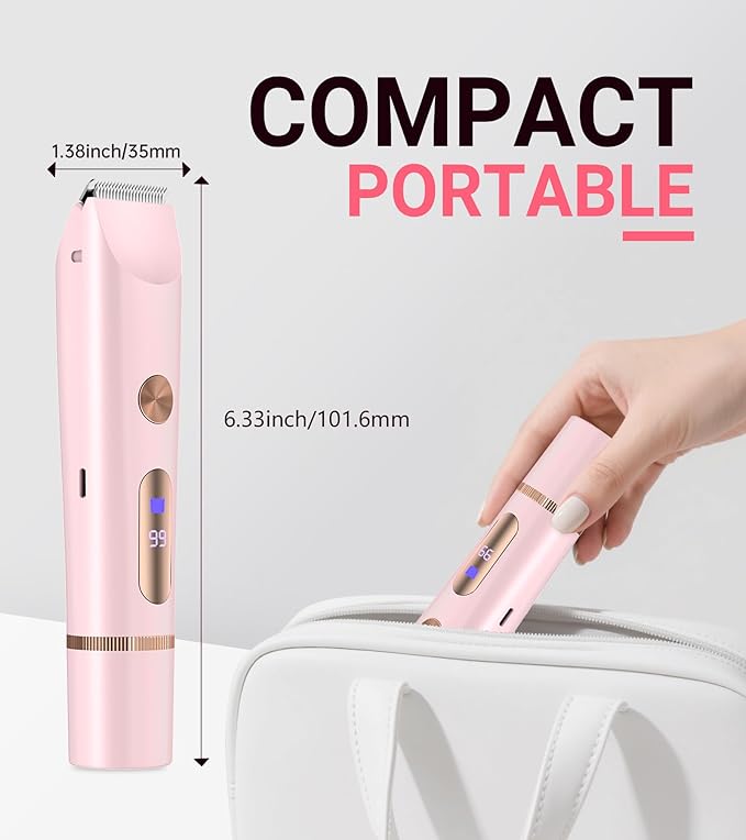 2 in 1 Bikini Trimmer for Women, Dual Head Electric Shaver with LED Display for Body Pubic Hair, IPX7 Waterproof Rechargeable Womens Electric Razor for Armpit Leg Body Facial-FemmiqueWomen