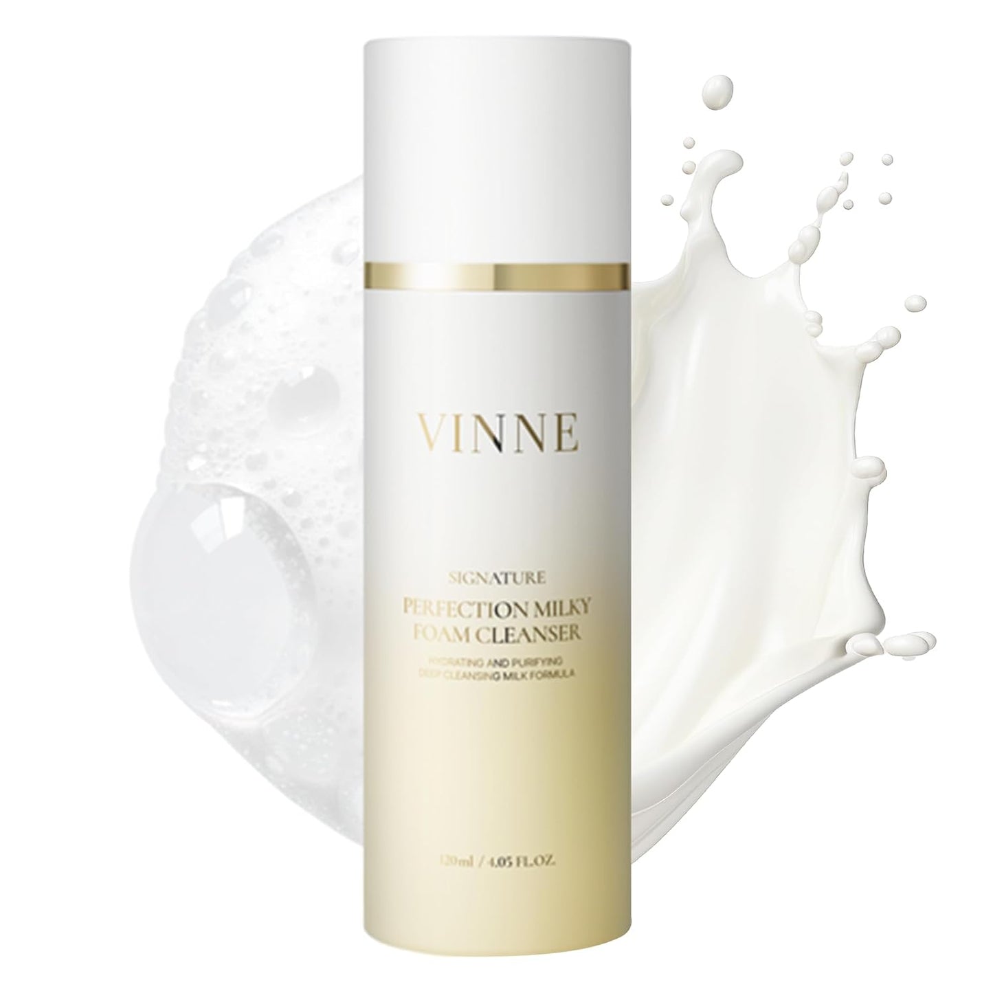 VINNE Signature Milky Foam Cleanser – 3-Step Milk-Oil-Foam Korean Facial Cleanser w/LHA+PHA & 17 Active Ingredients – Oil & Water-Based Dual-Action Face Wash (4.05 fl. oz)-FemmiqueWomen