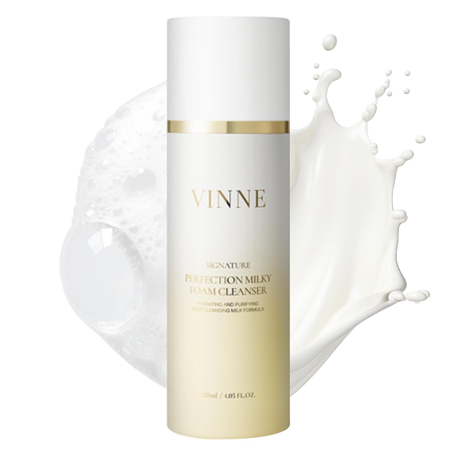 VINNE Signature Milky Foam Cleanser – 3-Step Milk-Oil-Foam Korean Facial Cleanser w/LHA+PHA & 17 Active Ingredients – Oil & Water-Based Dual-Action Face Wash (4.05 fl. oz)-FemmiqueWomen