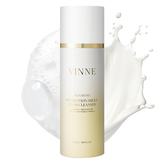VINNE Signature Milky Foam Cleanser – 3-Step Milk-Oil-Foam Korean Facial Cleanser w/LHA+PHA & 17 Active Ingredients – Oil & Water-Based Dual-Action Face Wash (4.05 fl. oz)-FemmiqueWomen