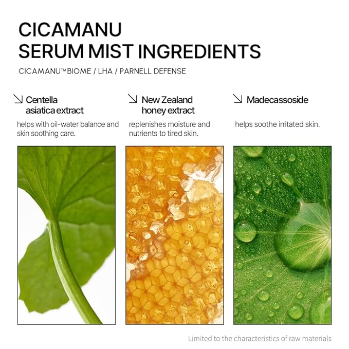 Parnell Cicamanu Serum Mist - Centella Asiatica, Hyaluronic Acid, Ceramide, LHA, Balancing Oil, Moisturizing and Soothing for Radiant Skin (1.69 Fl Oz / 50ml)-FemmiqueWomen