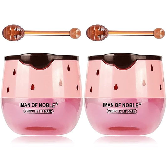 2Pcs Strawberry Vitamin E Lip Masks，Lip Balm Honey Pot，Hydrating & Prevention Dry and Cracked Lip Scrubs Exfoliator，Lip Sleep Mask Reduces Lip Lines，Lip Exfoliating Balm Sleeping Lip Mask-FemmiqueWomen