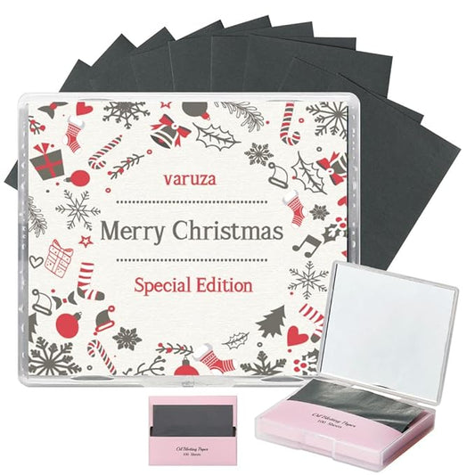 [200 Counts + Mirror Case] Christmas Edition Natural Bamboo Charcoal Oil Blotting Sheets for Face with Mirror Case-FemmiqueWomen