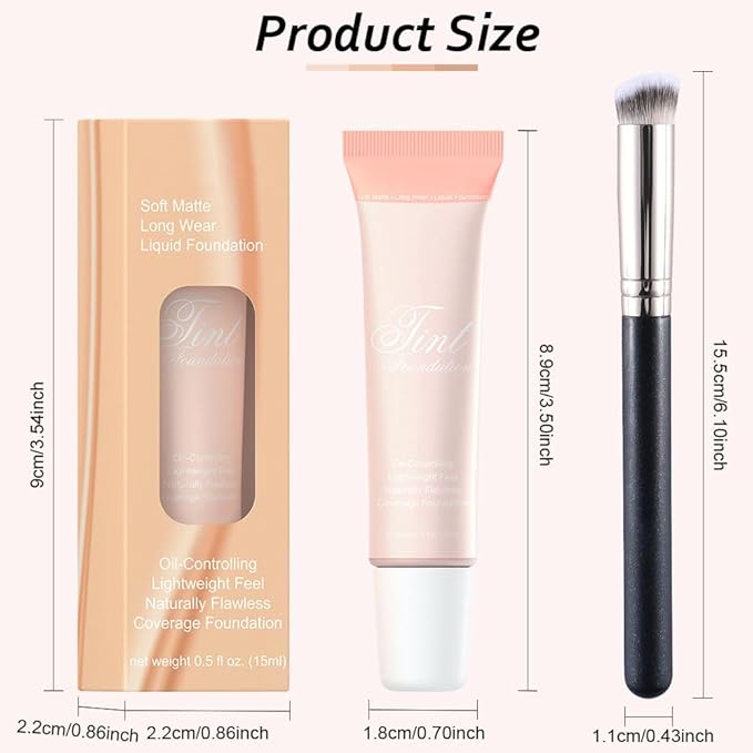 2 Pack Liquid Foundation Cream with Foundation Brush for Face Makeup,Durable Full Coverage Matte Concealer Make Up,Oil Control & Waterproof Base Primer -1 Fl.Oz (#01)-FemmiqueWomen