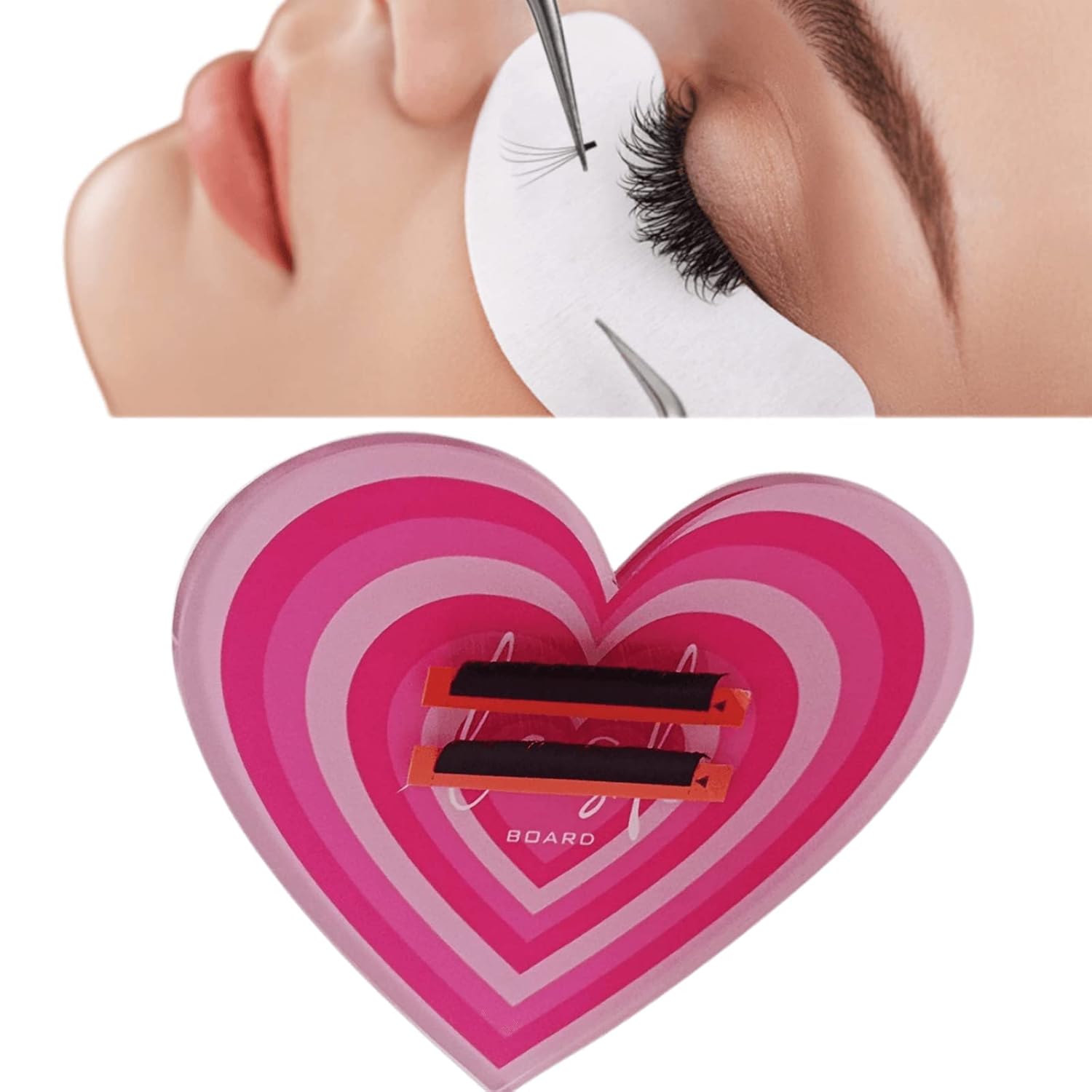 Grafting False Eyelash Acrylic Extension Pallet, Eyelash Extension Tweezers Plate Pad Makeup Palette Individual Training Tools (Heart-shaped（4.72x3.54inch）)-FemmiqueWomen