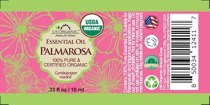 US Organic Palmarosa Essential Oil, USDA Certified Organic 100% Pure, Steam Distilled, Sourced from India (10 ml)-FemmiqueWomen