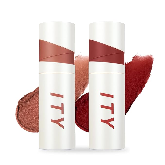 ITY Velvet Matte Finish Lip Stain-Mousse Textured Lip Clay, Conceals Lip Lines, Rich Pigment Lip Tint Lipsticks,2 Pack, 0.14 oz (4g) in Petal, Ruby-FemmiqueWomen