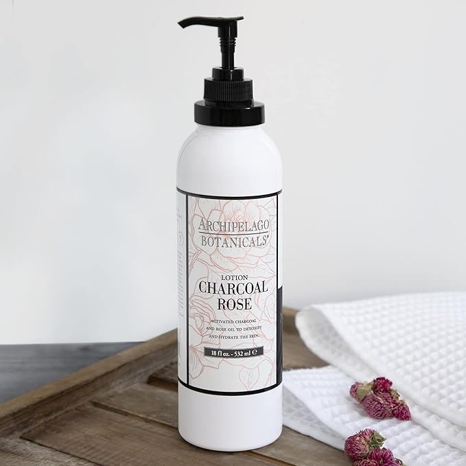 Archipelago Botanicals Charcoal Rose Lotion, Hydrating Charcoal & Rose Body Lotion for Soft & Smooth Skin, Paraben-Free, Phthalate-Free, 18 oz-FemmiqueWomen