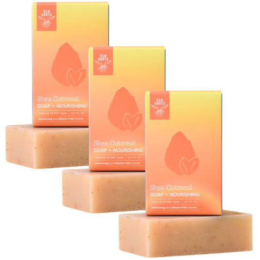 ECO ROOTS 3 Pack Natural Oatmeal Soap Bar – Face & Body Cleansing Bar with Shea Butter & Coconut Oil – Gentle Daily Moisturizing Bars of Soap-FemmiqueWomen