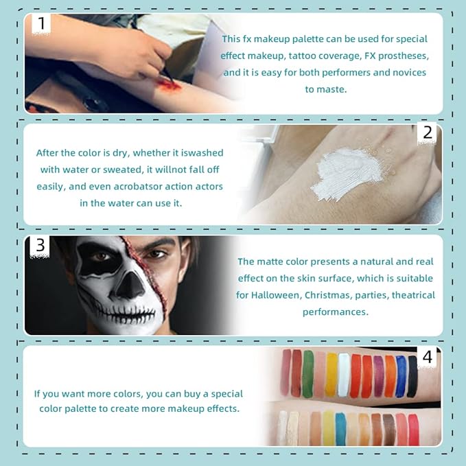 12 Colors Alcohol Activated Makeup Palette Set with Mimic Wound Sponge Makeup Egg for SFX Makeup Halloween Makeup-FemmiqueWomen