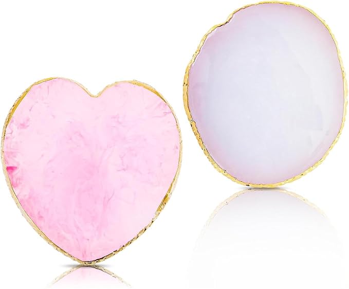 2Pcs Heart-Shaped Resin Nail Art Palette, Gold Edge Round Makeup Mixing Palette, Nail Polish Plate, Nail Art Display Board Makeup Plate Cosmetic Mixing Tools Makeup Palettes-FemmiqueWomen