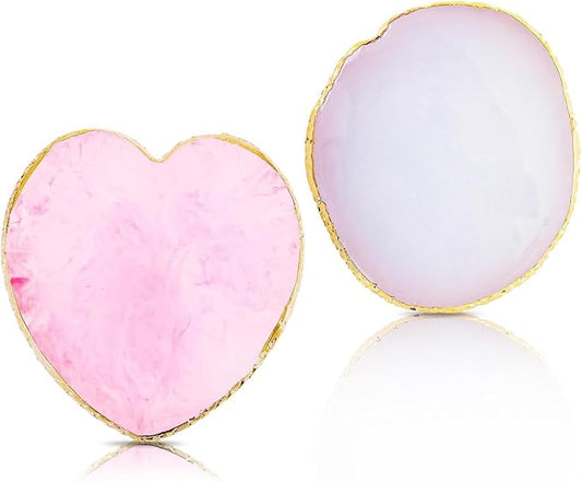 2Pcs Heart-Shaped Resin Nail Art Palette, Gold Edge Round Makeup Mixing Palette, Nail Polish Plate, Nail Art Display Board Makeup Plate Cosmetic Mixing Tools Makeup Palettes-FemmiqueWomen