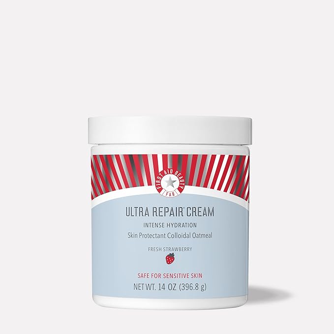 First Aid Beauty - Ultra Repair Cream, Intense Hydration Whipped Colloidal Oatmeal, Clinically Proven to Strengthen Skin Barrier & Help Relieve Eczema, Face & Body Moisturizer, 14oz Fresh Strawberry-FemmiqueWomen