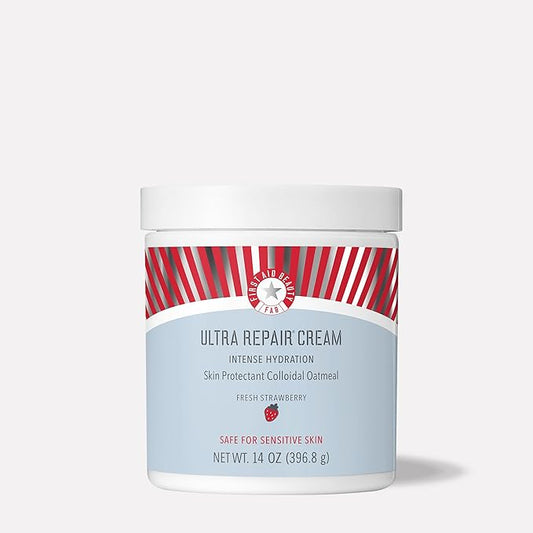 First Aid Beauty - Ultra Repair Cream, Intense Hydration Whipped Colloidal Oatmeal, Clinically Proven to Strengthen Skin Barrier & Help Relieve Eczema, Face & Body Moisturizer, 14oz Fresh Strawberry-FemmiqueWomen