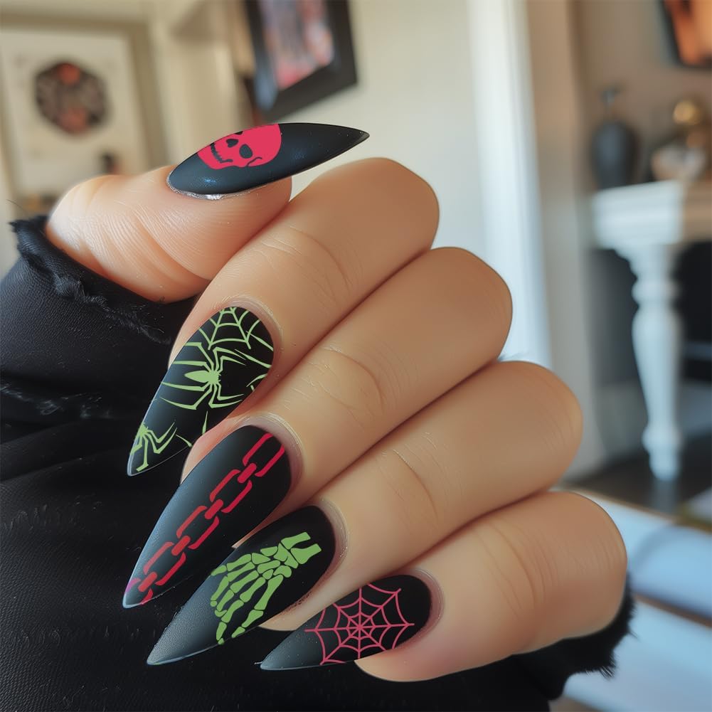 3Pcs Bone Skull Nail Stamping Plate Set Halloween Skeleton Gothic Nail Stamp Templates Cobweb Bat Thorns Metal Reusable Tools with Stamper Scraper for Manicure Printing-FemmiqueWomen