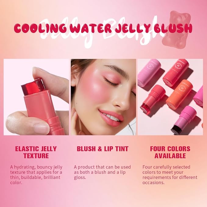 Jelly Cooling Blush Stick, Milk Water Tint, Clear Glossy Long Lasting Sheer Lip & Cheek Stain, Waterproof Light Non-Sticky Buildable Watercolor Finish-Vegan, Cruelty Free (#4 berry, 0.17oz)-FemmiqueWomen