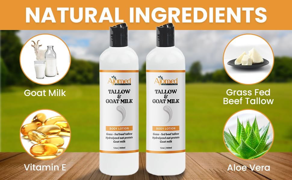 Grass Fed Beef Tallow & Goat Milk Body Lotion for Sensitive Skin, Organic Tallow Lotion - Soothes Dry Patches, Goat Milk Moisturizer - Handmade Tallow Body Lotion (Oatmeal & Honey, 8 Oz)-FemmiqueWomen