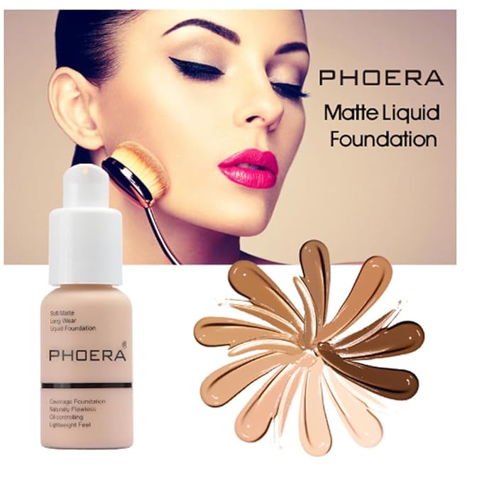 2Pcs Liquid Foundation Full Coverage 24HR Matte Oil Control Concealer 30ml (Nude & Buff Beige) with Kabuki Foundation Brush Flat Top (1pcs-101)-FemmiqueWomen