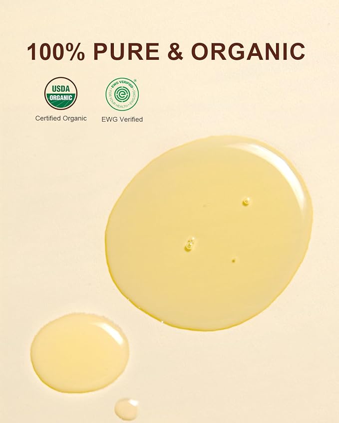 Yoken USDA Organic Jojoba Oil Cold Pressed 8 fl oz, 100% Pure & Natural Unrefined Jojoba Oil for Face Hair & Skin Massage, Hexane Free, Deeply Moisturizing Body Carrier oils Multi-Purpose Serum-FemmiqueWomen