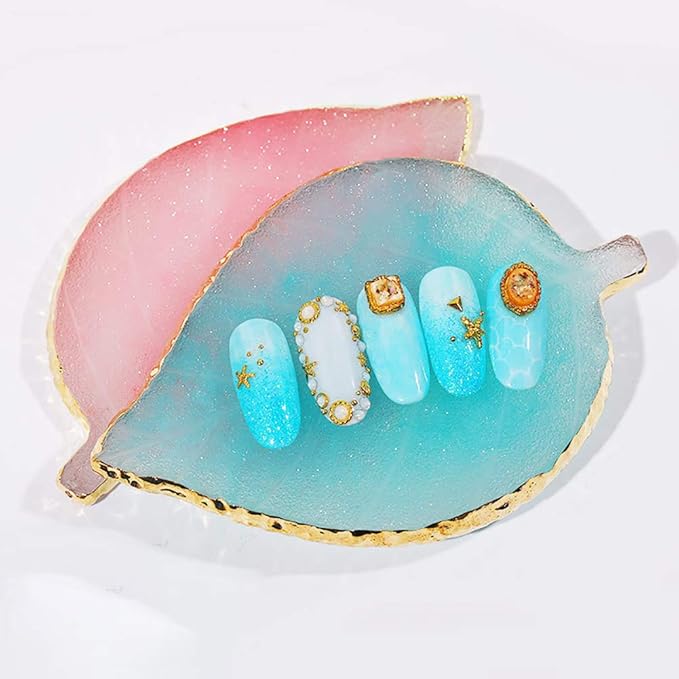 1 Pcs Leaf Resin Nail Art Palette Painting Makeup Palette Tray Cosmetic Nail Gel Polish Colors Mixing Pallet White-FemmiqueWomen