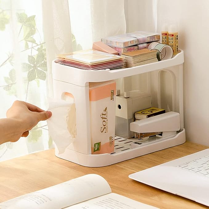 2-Tier Desk Organizers & Dispensers，Mail Holder for Office Desk Organization，Kitchen Spice Rack or Bathroom Countertop Organizer, Gift for Teachers, Classmates, and Friends,White-FemmiqueWomen