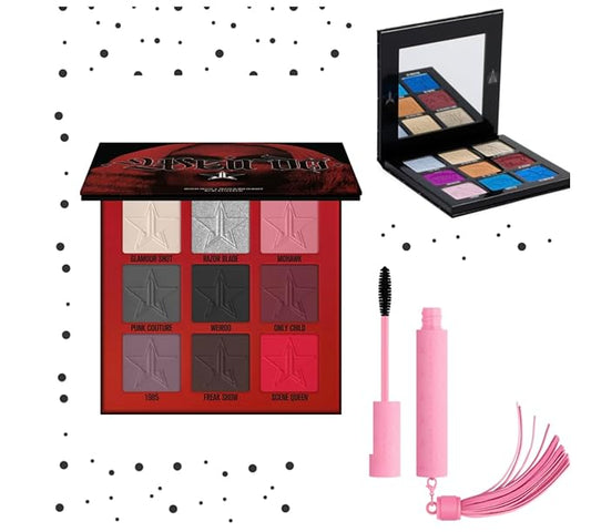Jeffree Star Cosmetics Weirdo Mini Palette + Mini Controversy & Black Jeffree Star Approved Mascara Bundle of 3, Red-FemmiqueWomen